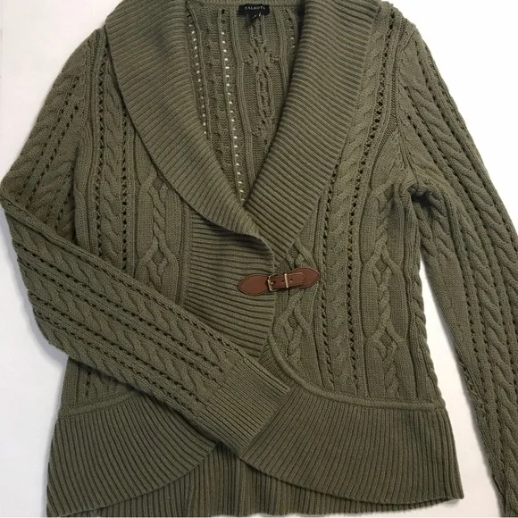 NWOT Talbots Green Buckle Cardigan Lambswool Blend Medium - Picture 2 of 7